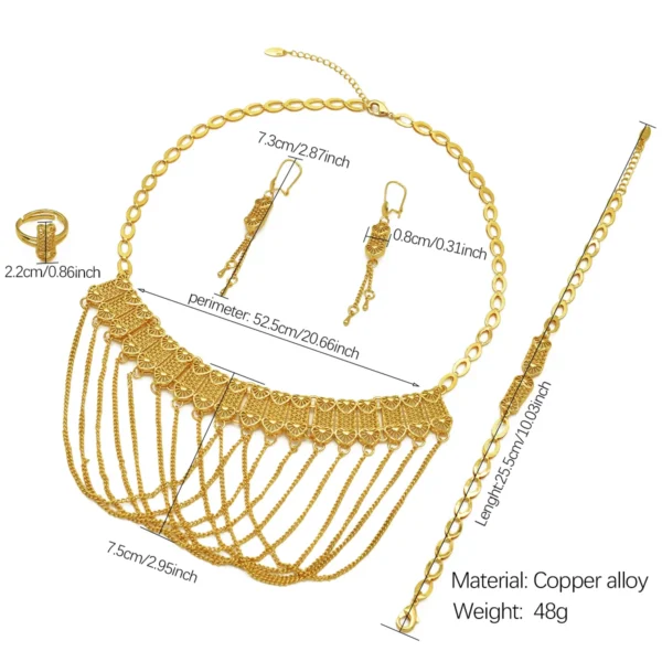 Luxury Indian Dubai 24K Gold Color Jewelry Set For Women Bridal Nigerian Tassel Necklace Bracelet Earring Ring Sets Party Gift - Image 6