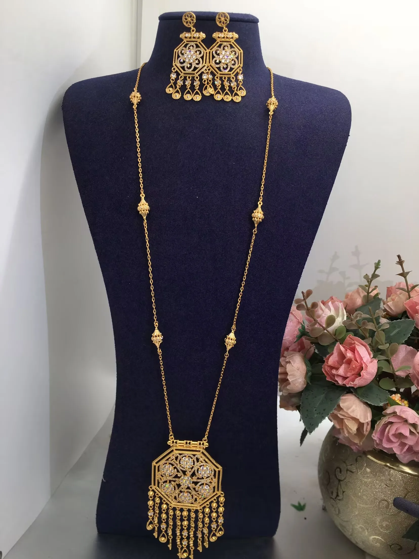 ACCKINGTrendy Fashion2PCS Luxury Waterdrop Indian Jewelry Sets For Women Wedding Party Indian Dubai Bridal jewelry Set