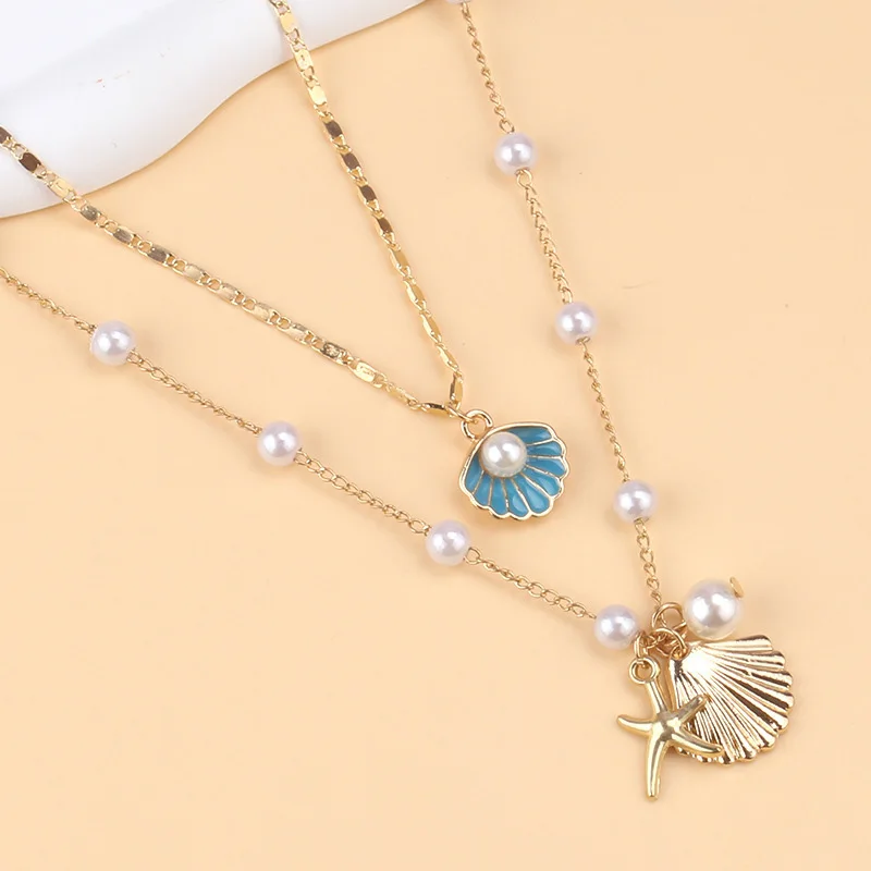 2-Pc Gold Plated Starfish Necklace: Pearl Ocean Beach Jewelry for Women 12 kf S9dae9e19c48f4d378c791c27514a3c7eW