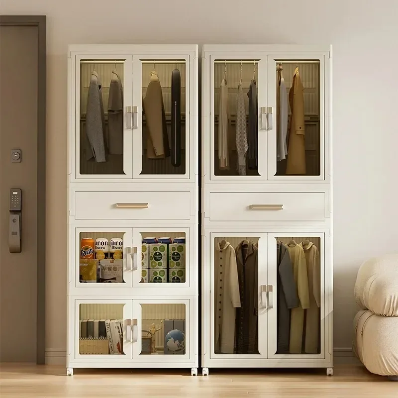 Transparent Foldable Wardrobe,Storage Container With Wheels,Closet Cabinet Bedside Organizer,Installation-Free Large Folding Bin