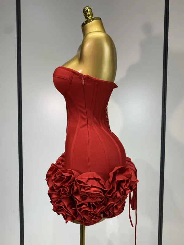 Women Sexy Strapless Backless Flower Embellished Mini Bandage Dress Bodycon Celebrity Party Cocktail Evening Party Club Dresses - Image 3