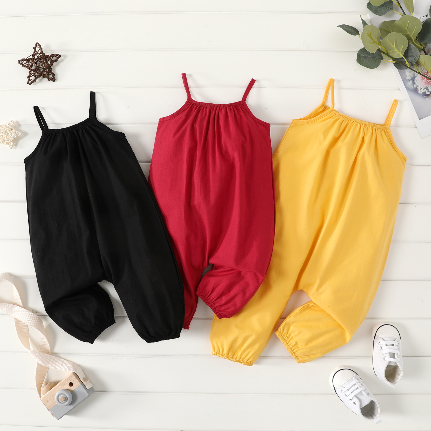PatPat Baby Girl Overalls: 100% Cotton Loose-Fit Spaghetti Strap Harem Pants 21 kf Sa3a6c2fb7236453f94a09f5f9b56b8ebJ