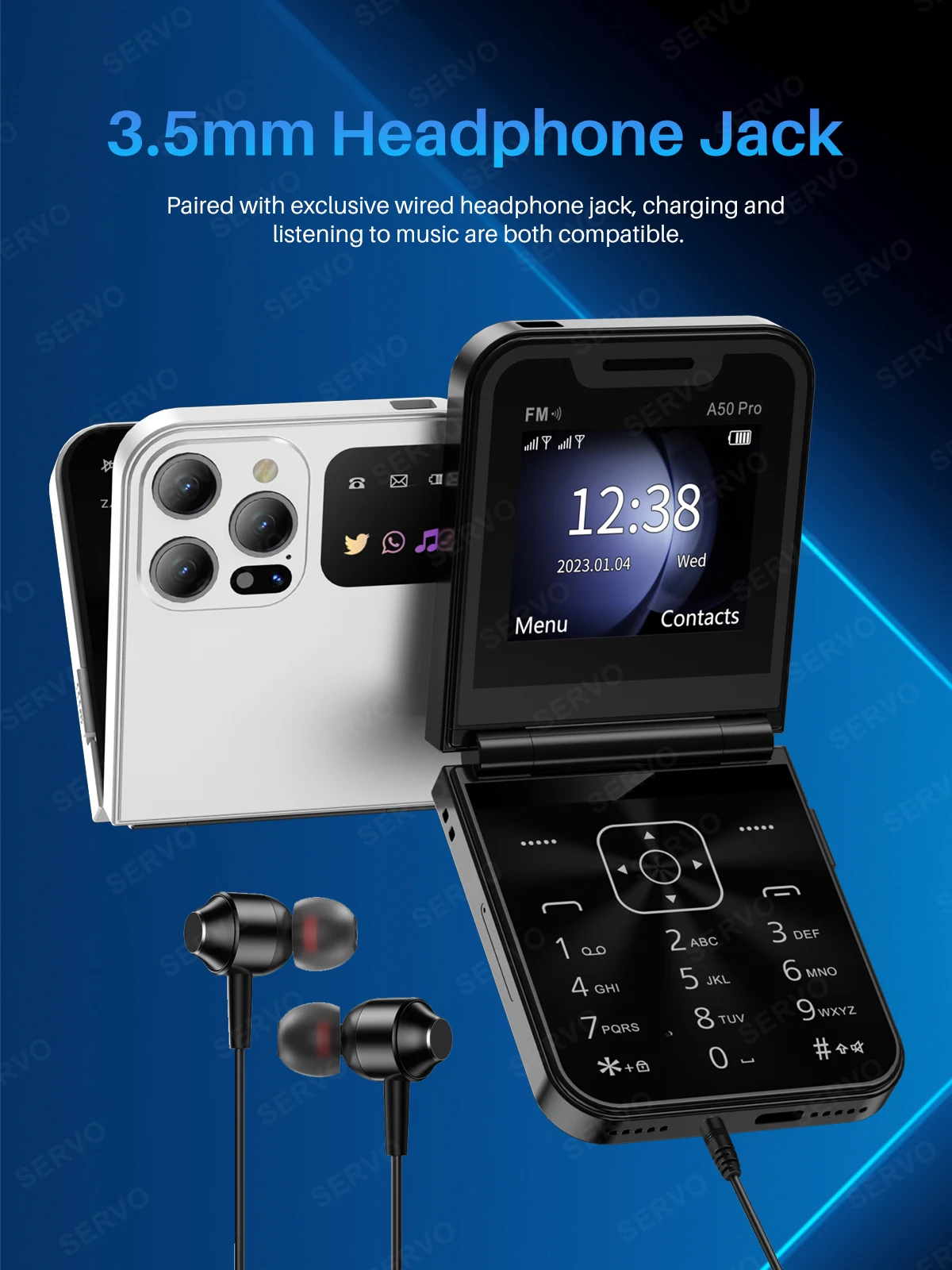 SERVO A50 Pro Foldable Phone: Dual SIM GSM, Electric Torch, Type-C 20 kf Sa44d88f11a6140d1b663a417c4f0a74dc