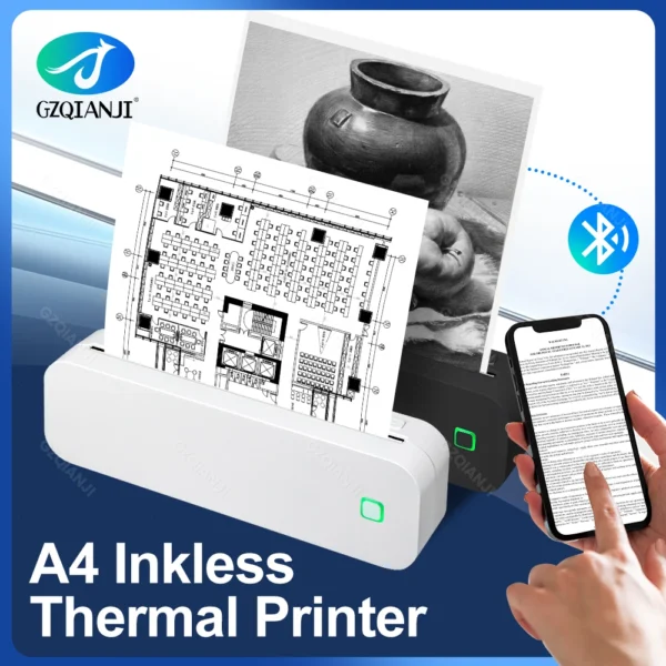 A4 ink-free Wireless Portable Printer Mobile Bluetooth Compatible with iOS Android Notebook Computers Maker For Photo PDF Print