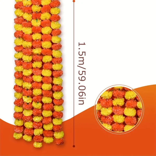 1.5m Artificial Marigold Flower Garland For Indian Diwali Pooja Mexican Day Of The Dead Party Plastic Flowers Festival Wreath - Image 5