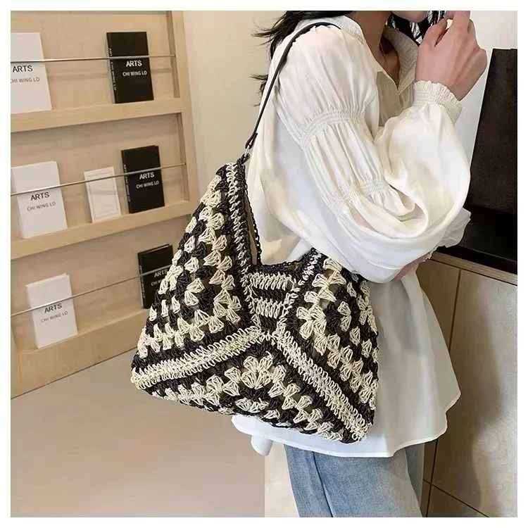 Weaving Clutches Top-Handle Bag: Large Portable Beach Shopper Tote Bag 19 kf Sa60d7dc48d7b4b519077daff8641a1ceP