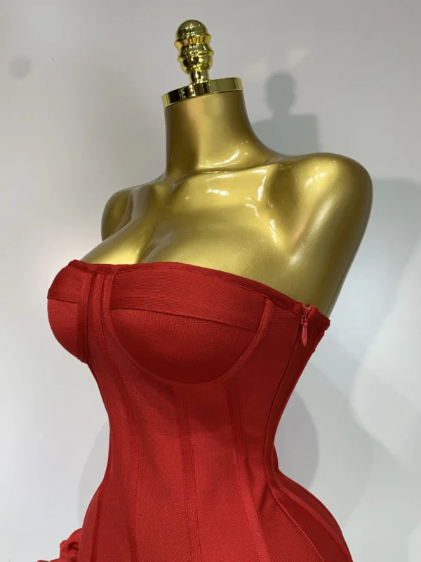 Women Sexy Strapless Backless Flower Embellished Mini Bandage Dress Bodycon Celebrity Party Cocktail Evening Party Club Dresses - Image 5