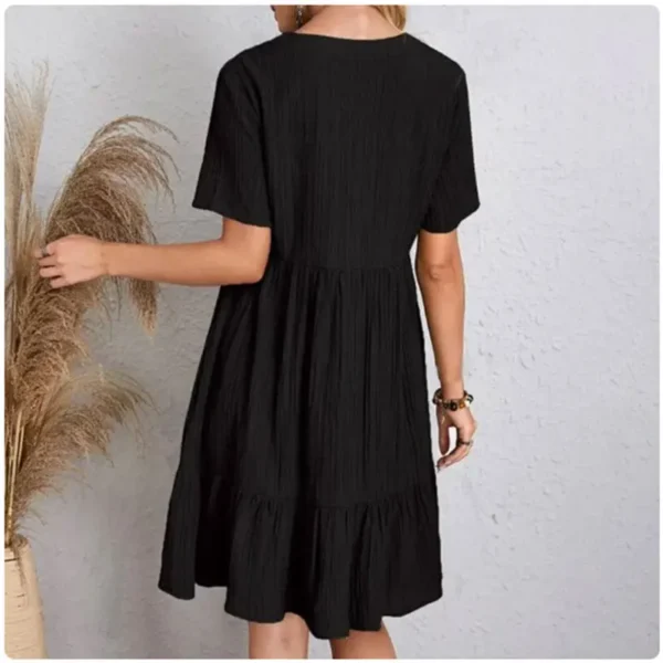 Women Summer Peplum Dresses Spring V-Neck Short Sleeve Loose Waist Ruffle Fit Flare Vocation Dresses - Image 6