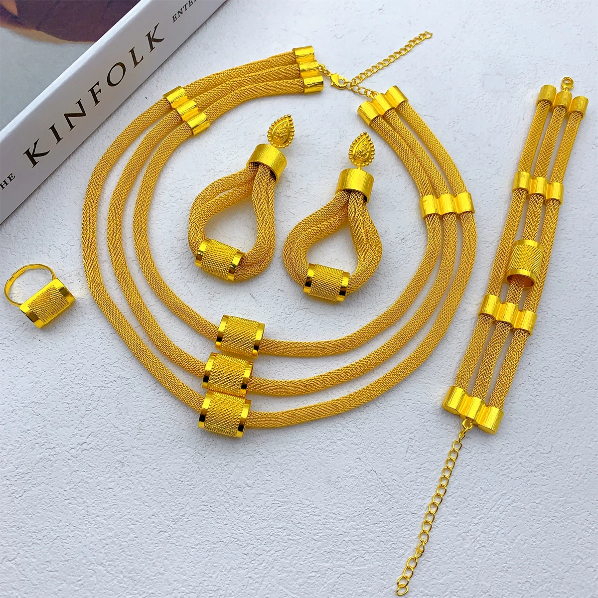Luxury Dubai Ethiopian Set: Multilayer Necklace & Earrings (24K Gold) 8 kf Sa95ca0432ba743ee98eb348e55f81765N