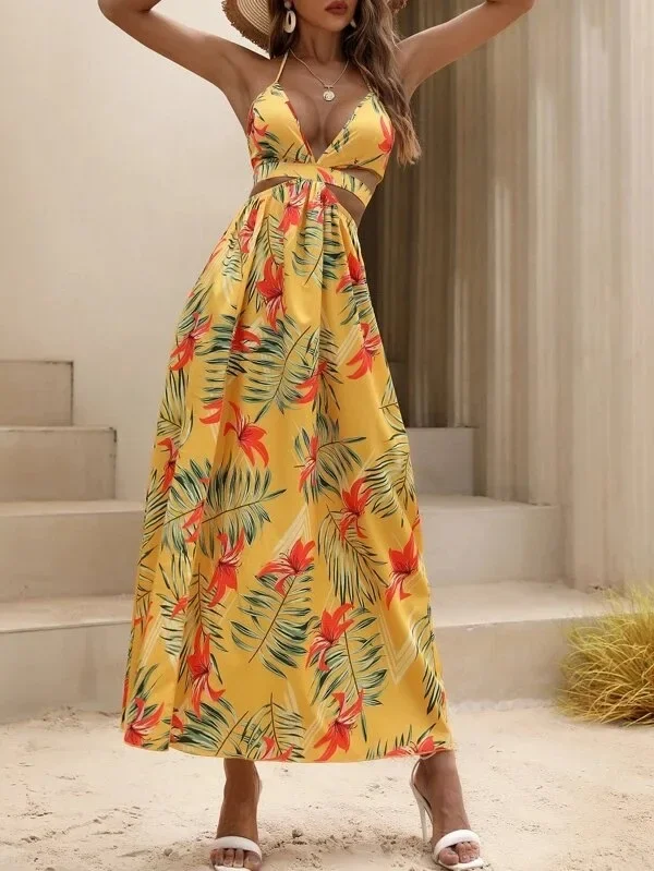 Elegant Bohemian Printed Dress: Sexy Bareback Bow Split Beach Party Wear 18 kf Saa929232f1eb4de3b3783c221e4f9601w