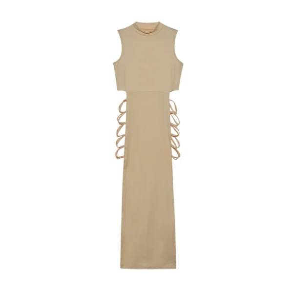 Criss Cross Cut Out Dress, Sexy Bodycon Mock Neck Sleeveless Dress, Women's Clothing - Image 5