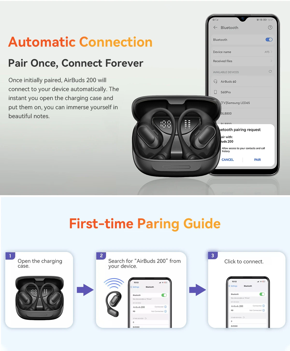 Blackview Airbuds 200: Portable Open-Ear Wireless Headphones, Touch Control 27 kf Sadc94670e82d4da393629ff79f74d03cC