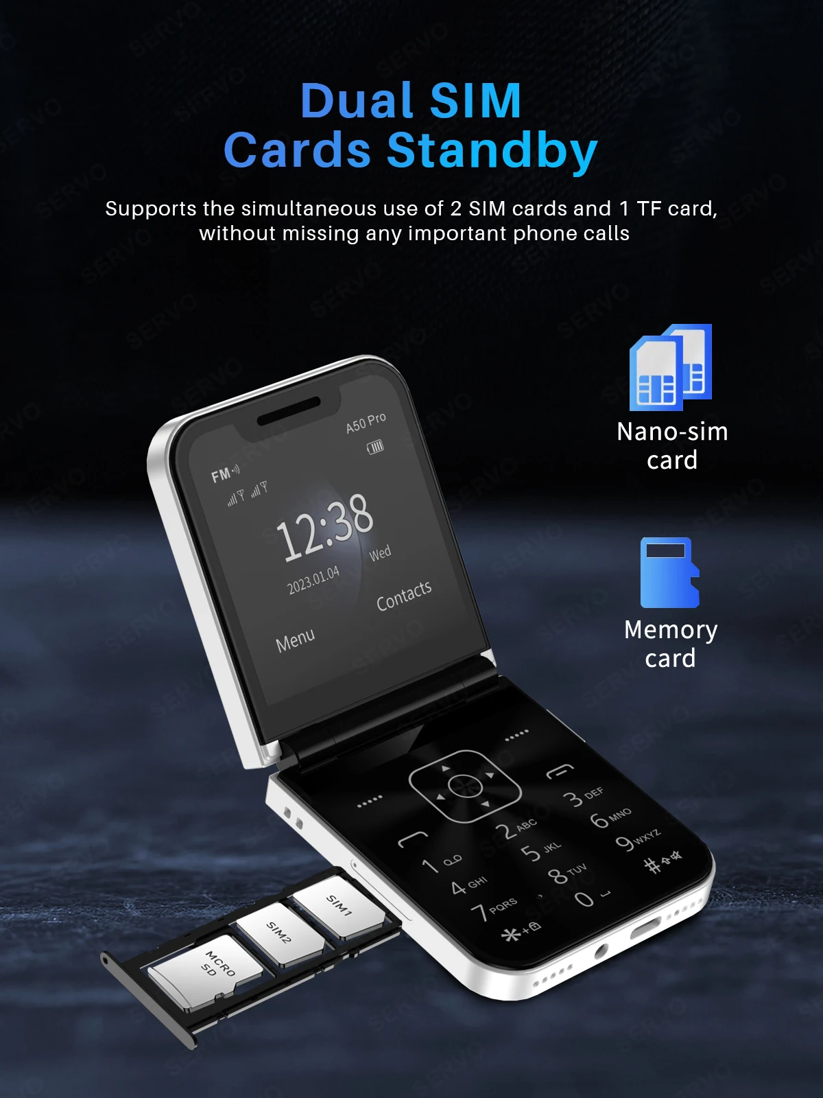 SERVO A50 Pro Foldable Phone: Dual SIM GSM, Electric Torch, Type-C 10 kf Saf87fd196cfd47449cc0030318af7280B