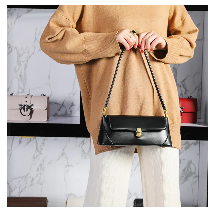 Genuine Leather Armpit Bag: Retro Niche Solid Color Portable Shoulder Bag 13 kf Sb49402bc9ed3497aad3a808b758e4092C