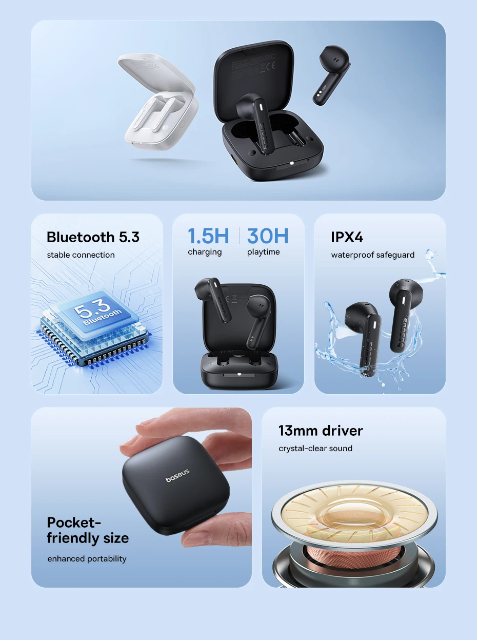 Baseus Bowie E16 TWS Earphones: BT 5.3, IPX4 Waterproof, 30H Playtime 8 kf Sb4f1184011bb4d1da18934bfbbbb2d59m