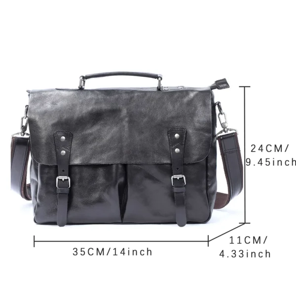 Genuine Leather Men's Brifecase 15 Inch Laptop Bags Simple Cowhide Messenger Bag Vegetable-tanned Leather Fashion Casual Style - Image 2