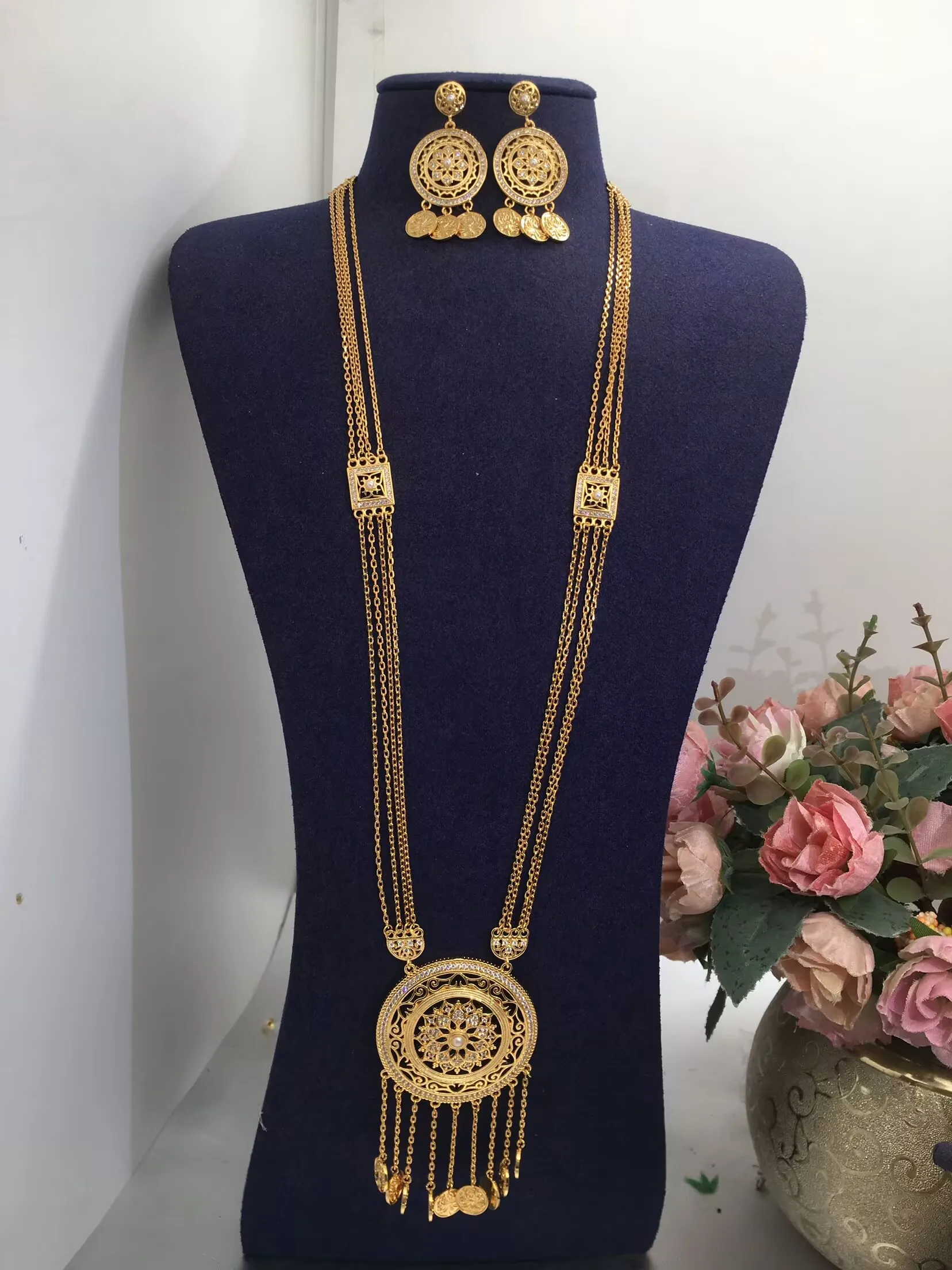 ACCKINGTrendy Fashion2PCS Luxury round shape Indian Jewelry Sets For Women Wedding Party Indian Dubai Bridal jewelry Set