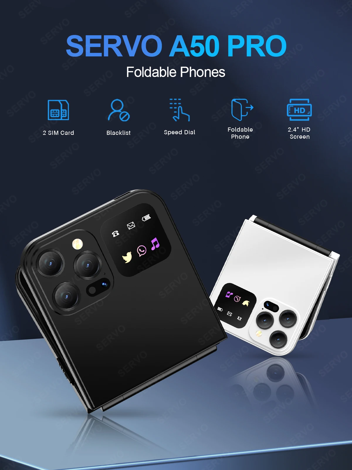 SERVO A50 Pro Foldable Phone: Dual SIM GSM, Electric Torch, Type-C 8 kf Sb648ef190e7d4e80998aa21b163faf72A
