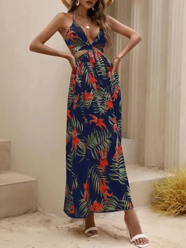 Elegant Bohemian Printed Dress: Sexy Bareback Bow Split Beach Party Wear 30 kf Sb7054b5810cb42fba84671c62bc564ech
