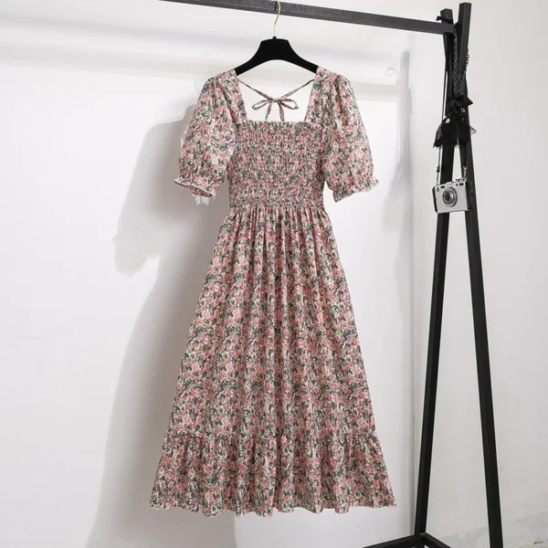 Spring Summer Chiffon Dresses Fashion Female Elastic Waist Short Sleeve Pleated Casual Dress Women A-line Dresses Vestidos - Image 5