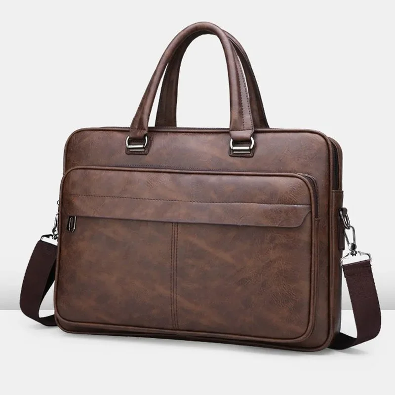 PU Leather Shoulder Bag Large Capacity Portable Casual and Waterproof Crossbody Document Bag for Men Briefcase