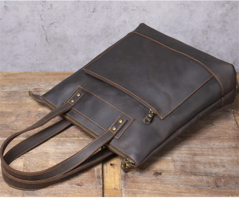 Vintage Crazy Horse Cowhide Tote Bag: 14" Leather Laptop Shoulder Bag 17 kf Sb8dfbc91752e4ba0a45989d101ff66bdR