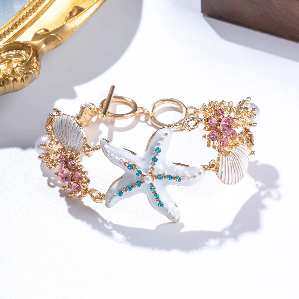 Bohemian Starfish Shell Bracelet: Crystal Pearl Summer Beach Bangle 9 kf Sbf1dcc99cbf44fe4ac2aeca47e6713eat