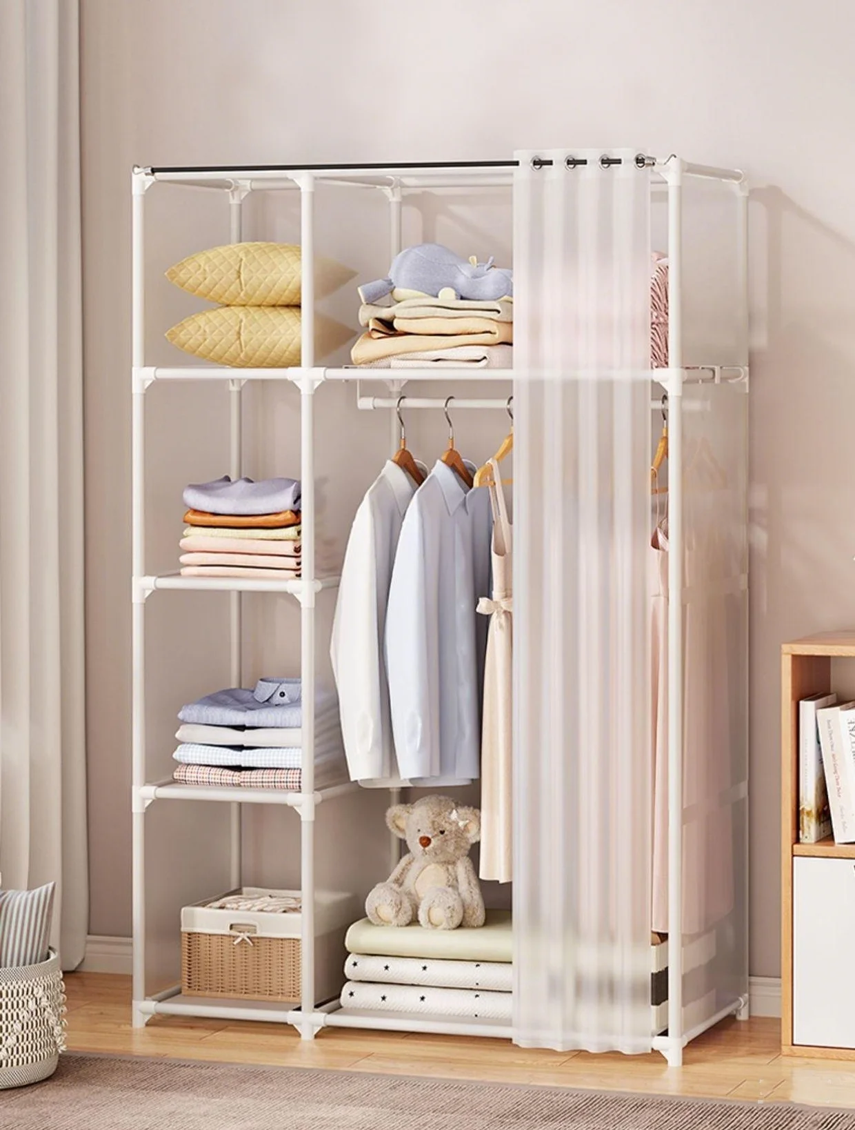 Simple Cloth Wardrobe Rack: Dustproof Closet w/ 3 Foldable Storage Bags 7 kf Sc2d213a15fae43018a3aaa5b657acdd4g