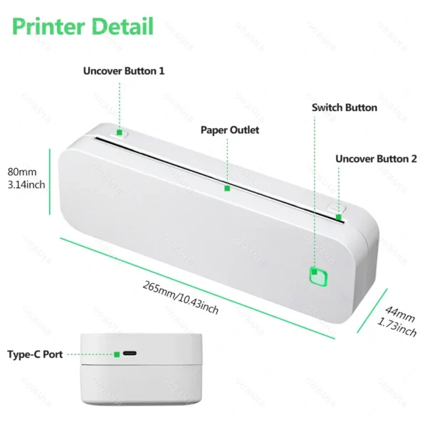 A4 ink-free Wireless Portable Printer Mobile Bluetooth Compatible with iOS Android Notebook Computers Maker For Photo PDF Print - Image 4