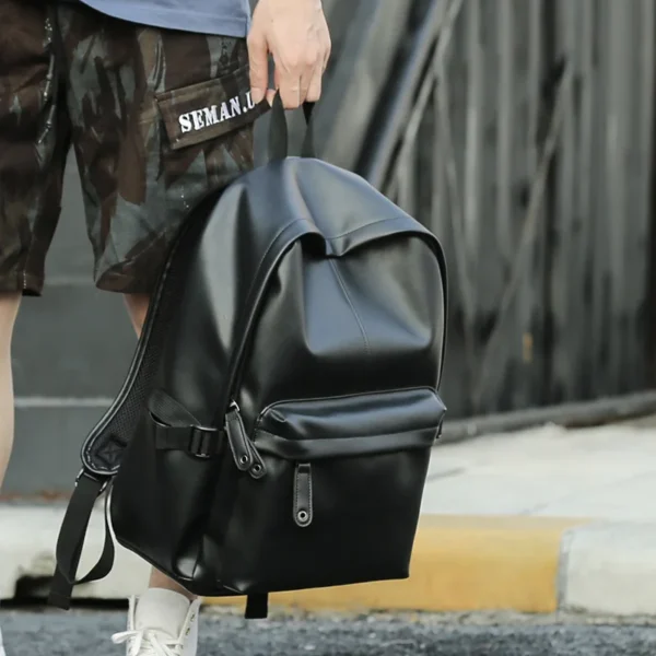 Luxury Fashion Backpack Men Soft PU Leather Men's Backpack 15 Inch Laptop Bags Large Capacity Travel Backpacks Student Schoolbag - Image 2
