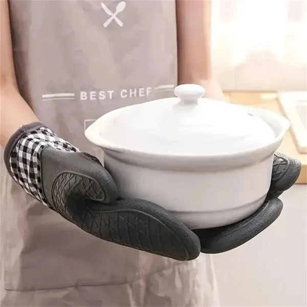 2pcs kitchen silicone anti-scalding gloves oven thickened lengthened cotton baking household microwave oven insulation gloves ha - Image 4