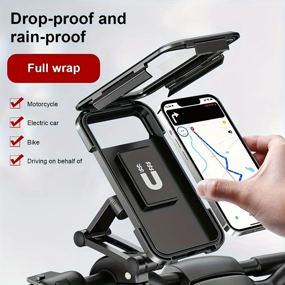 Waterproof Motorcycle Bike Mobile Phone Holder Magnetic Universal Bicycle GPS 360° Swivel Adjustable Phone Accessories