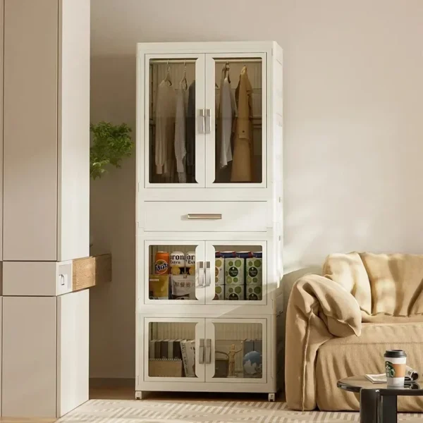 Transparent Foldable Wardrobe,Storage Container With Wheels,Closet Cabinet Bedside Organizer,Installation-Free Large Folding Bin - Image 4