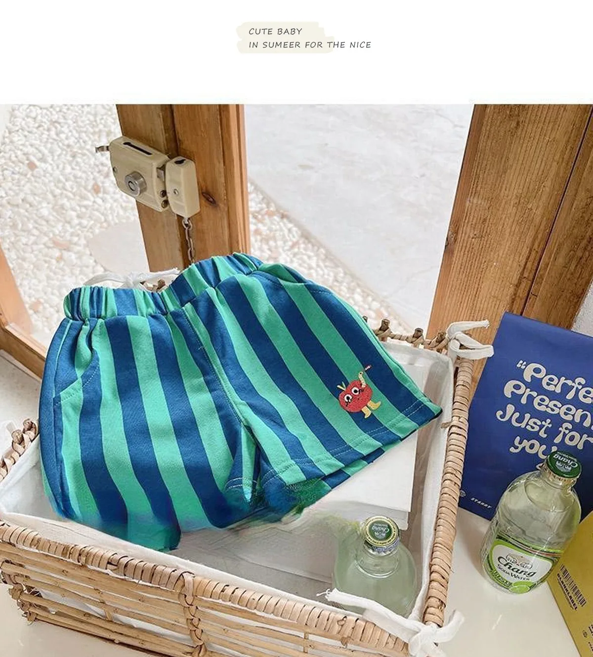 2PCS Korean Style Toddler Shorts: Elastic Band Striped Kids Casual Shorts 11 kf Sc58e25b3652849fa8bd9e1cfebc62e8aO