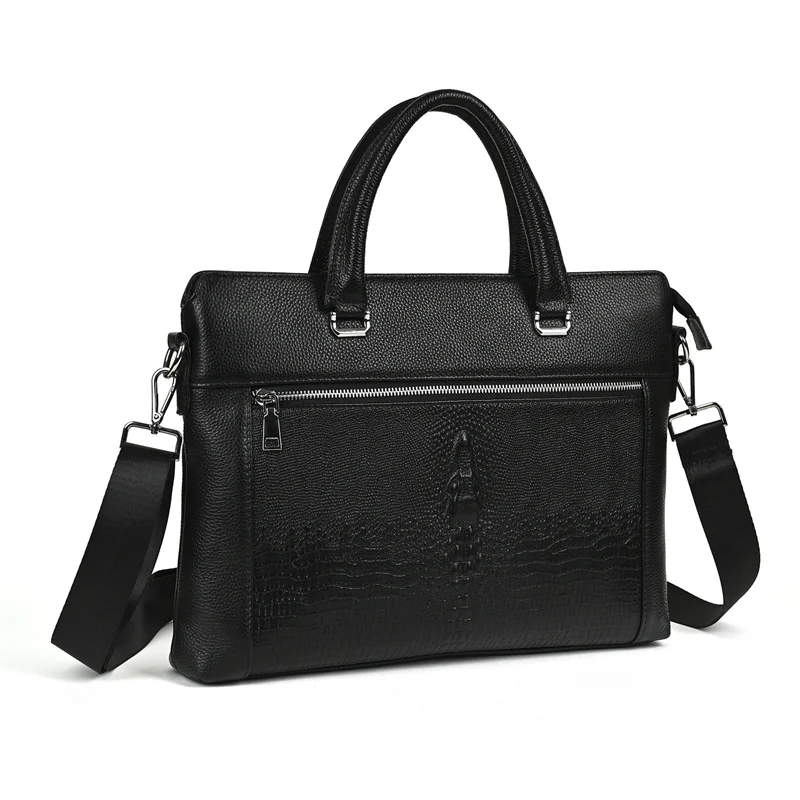 Classic Alligator Cow Leather Briefcase: Large Laptop Shoulder Crossbody Bag 13 kf