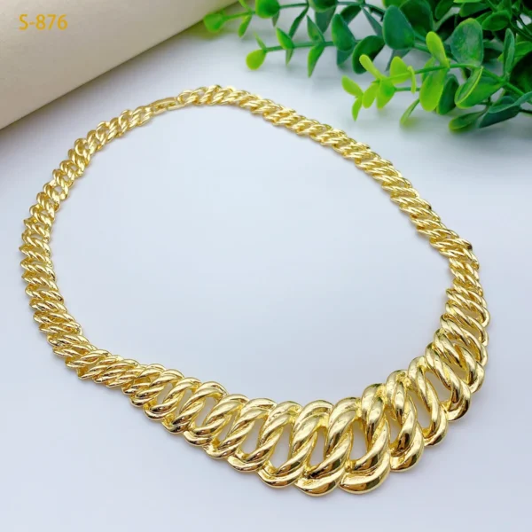 Luxury Dubai Ethiopian Chain Necklace And Earrings Sets For Women Indian Bridal 18k Gold Color Jewelry Set Wedding - Image 5