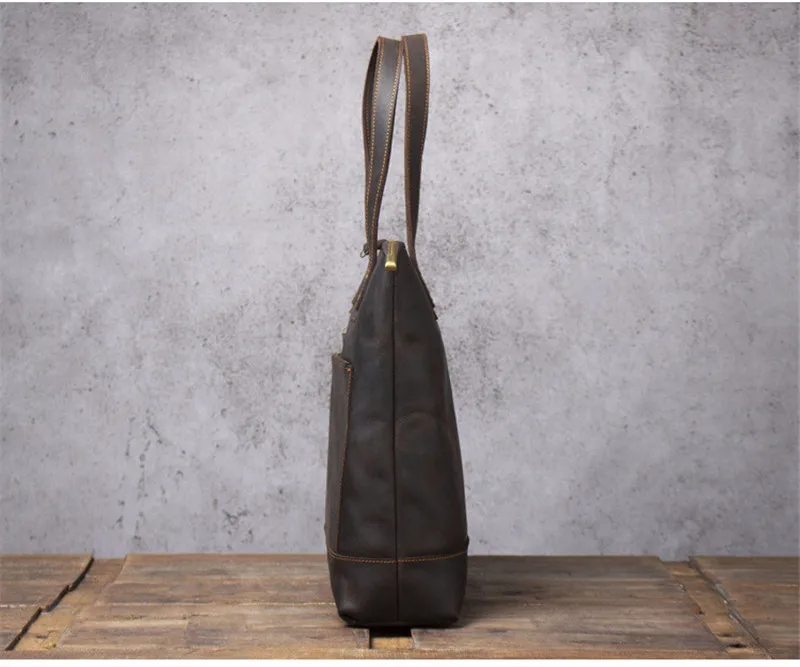 Vintage Crazy Horse Cowhide Tote Bag: 14" Leather Laptop Shoulder Bag 15 kf Sca3a758e3559454a894b0b742ad22899k