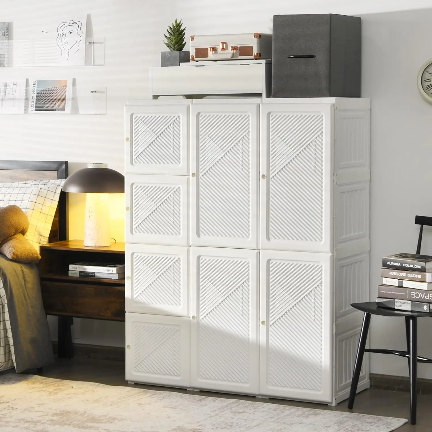 Portable Folding Closet Wardrobe: Cubby Storage, Hanging Rods, Magnet Doors 9 kf Scac375621d71428998686d2bf6e6e1ba6