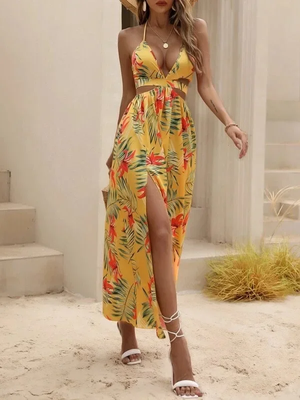 Elegant Bohemian Printed Dress: Sexy Bareback Bow Split Beach Party Wear 20 kf Scdca23512f8944a8b9193fdb5a57afd7U