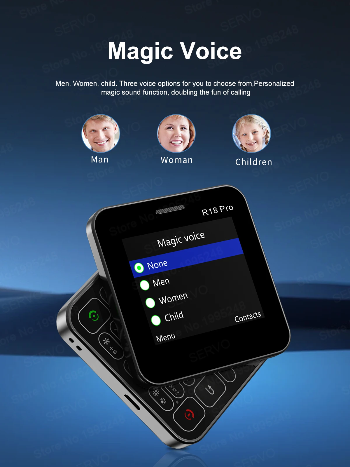 SERVO R18Pro Rotating Screen Mini Phone: Magic Voice, Button Slider, 2.4" 18 kf Scfaea05c96c442729842eba1f086ff87b