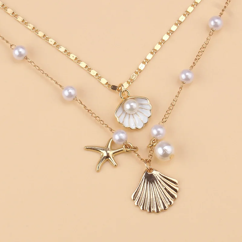 2-Pc Gold Plated Starfish Necklace: Pearl Ocean Beach Jewelry for Women 11 kf Sd0ae66e6a06940f29cc800c7435254a4V