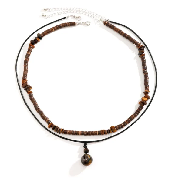 2Pcs/Set Bohemian Round Natural Stone Pendant Necklace for Men Vintage Ethnic Wood Bead Chokers Male Fashion Jewelry Accessories - Image 5