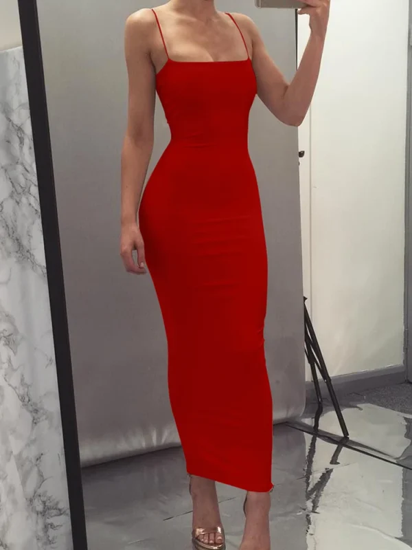 2025 New Spring Summer Women's High Elastic Sleeveless Backless Dress Long Sling Dresses Club Sexy Suspender Dress - Image 3