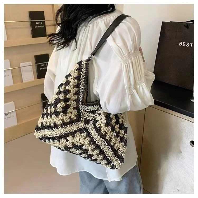 Weaving Clutches Top-Handle Bag: Large Portable Beach Shopper Tote Bag 15 kf Sd3ee82dacba0407eb7ac22db8dc563fcM