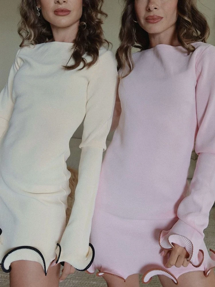 TARUXY Knit Mini Dress: Contrast Color, Slim Sweater Dress, Long Sleeve 36 kf Sd4975297dffe4c2e8cdb1c045ed1402cP