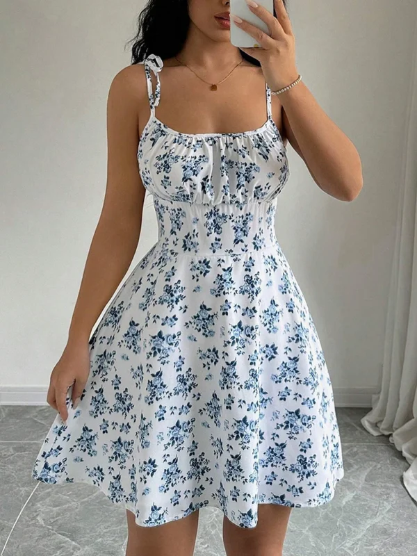 Women's Summer Floral Spaghetti Strap Beach Short Dress,Womens Dresses,Woman Clothing,Woman Clothes,Sundress,New In Dress 2025 - Image 3