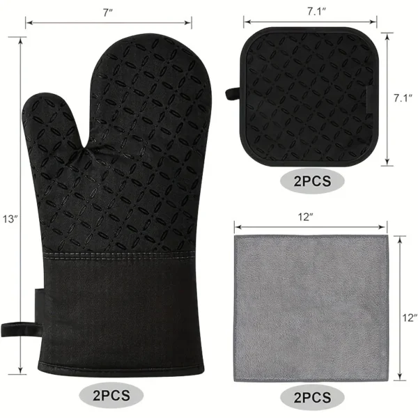 6PCS/SET Silicone Slip-Resistant Heat-Resistant Oven Mitts Thickened Checkered Kitchen Baking Gloves Indoor Use Burn-Proof - Image 4