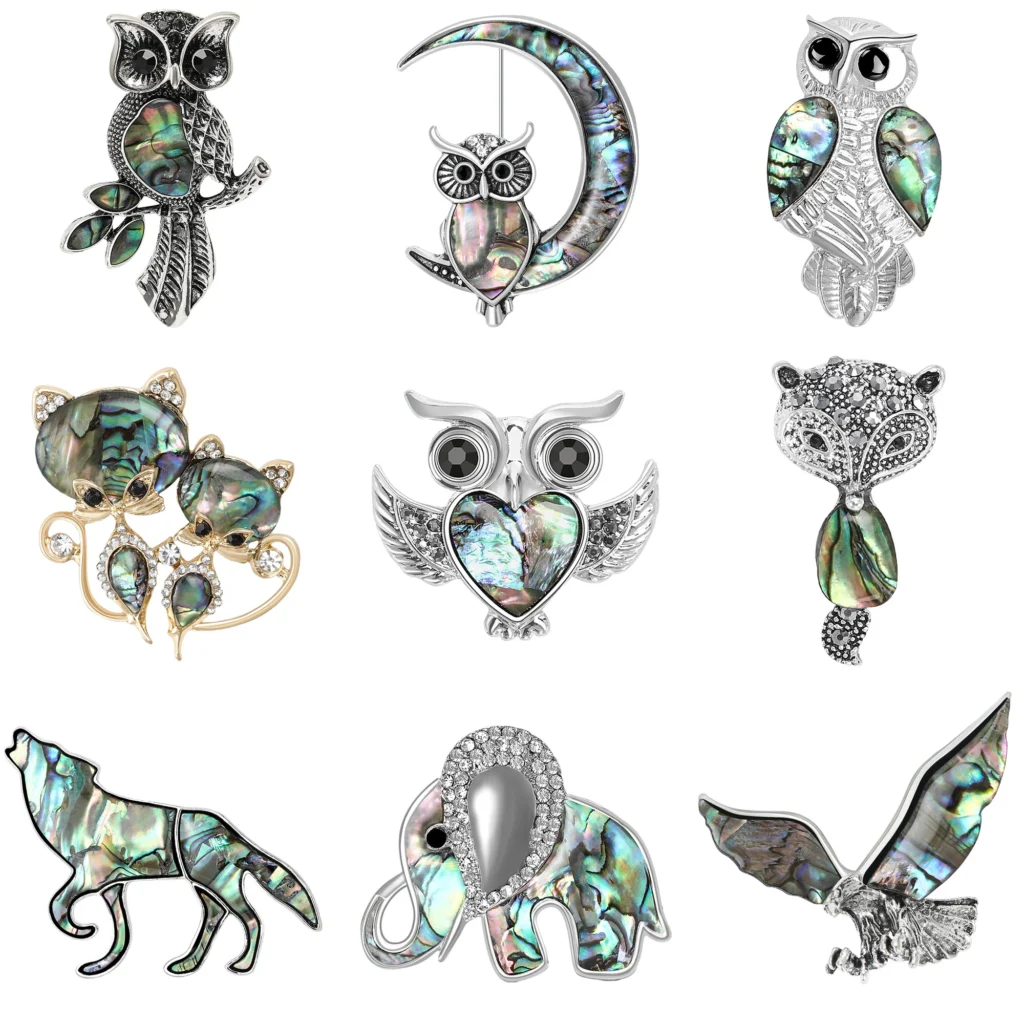 Luxury Shell Owl Brooches for Women Unisex Animal Cat Eagle Elephant Wolf Pins Office Party Friend New Gifts Jewelry Accessories