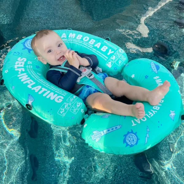 HECCEI Mambobaby Self-Inflating Baby Swim Float with Canopy Newest Compressible Folding Pool Float Soft Waterproof Swim Trainer - Image 4