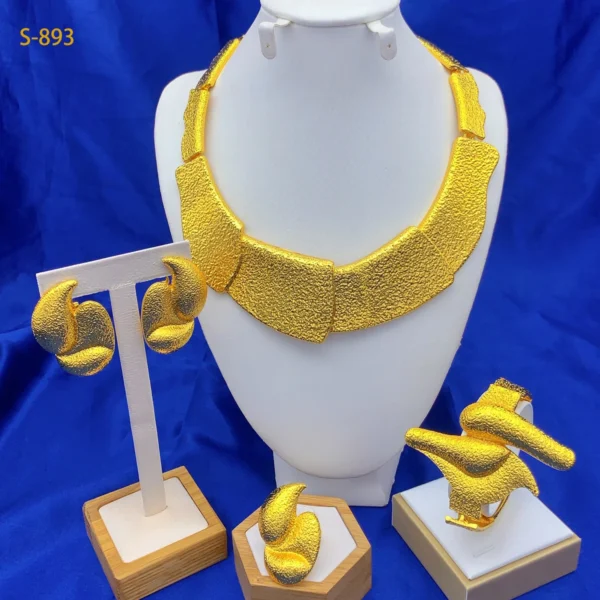 Luxury Ethiopian Bridal Jewelry Sets Wedding Indian Dubai Big Necklace And Earrings For Women 24k Gold Color Accessories Gifts